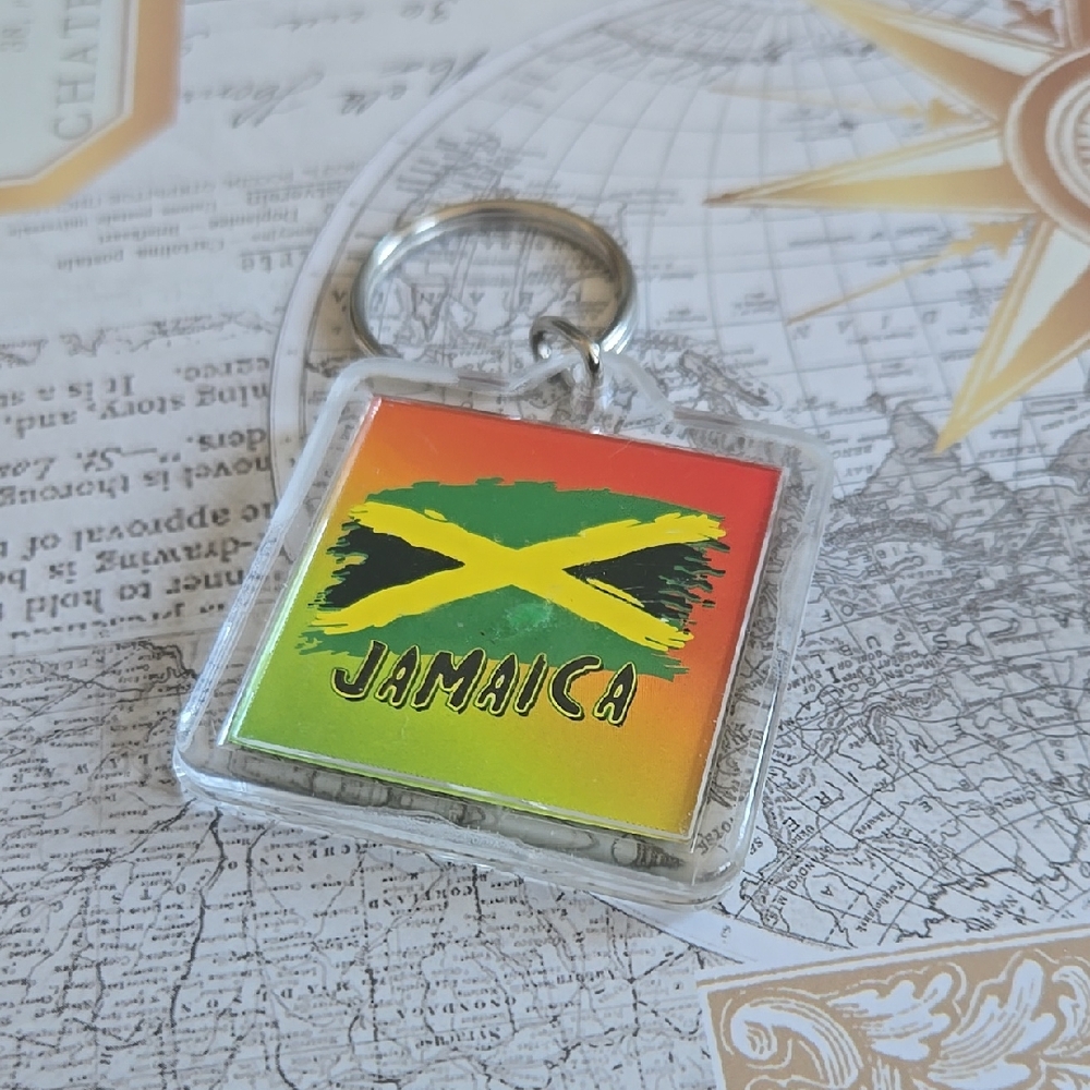 Jamaica Flag Keychain - Red Orange Yellow Green